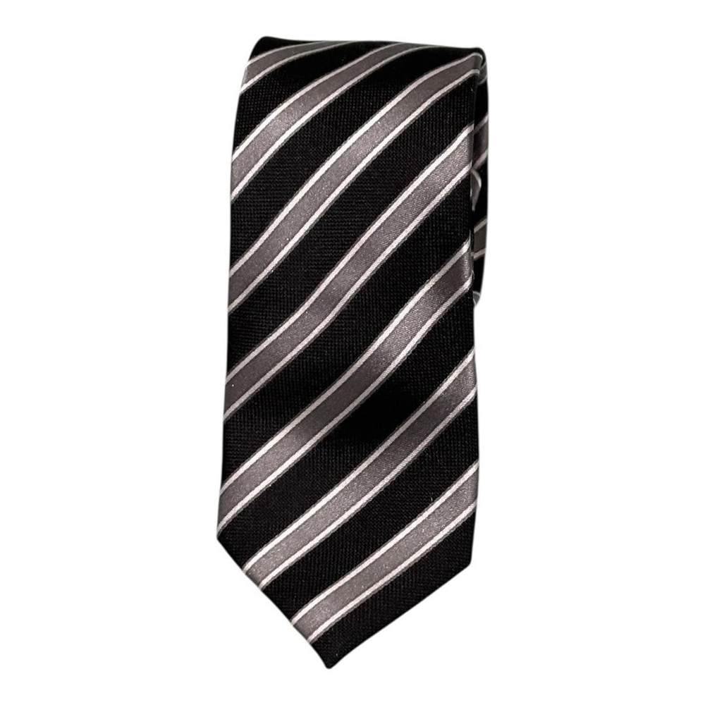 Sondergaard Tie Mens Black Silver Striped 100% Silk Classic Necktie Formal